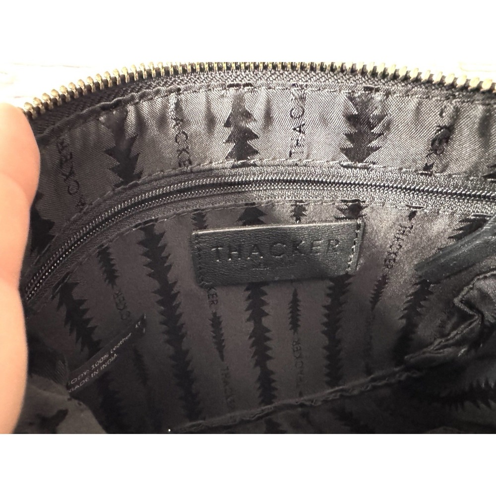 Thacker New York Genuine Leather Clutch Purse Black & Gold Wristlet Zip Closer - Picture 5 of 8